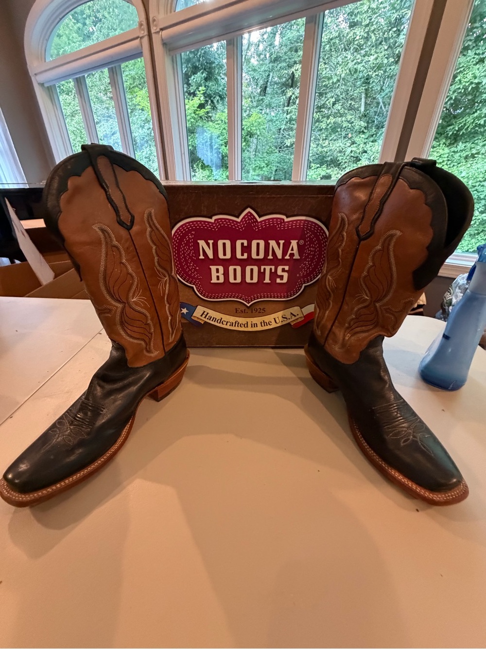 Nocona Two-Tone Leather Western Heeled Boots - Brown & Black